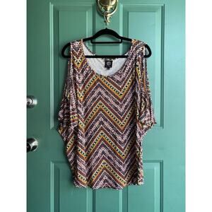 Bobeau Large Chevron Aztec Cold Shoulder Blouse EUC PTP 29
